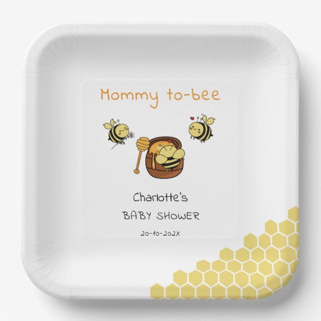 Cute Little Honeybee With Sweet Honey Baby Shower Paper Plates (Front)