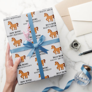 Cute little horse custom name birthday wrapping paper