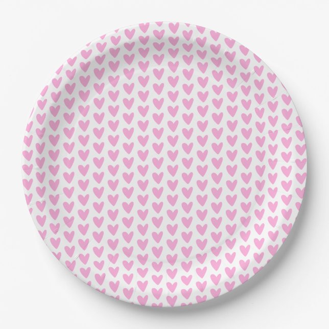 Cute Little Hot Pink Hearts Pattern Paper Plates (Front)