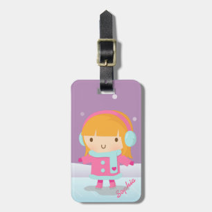 Cute Little Ice Skater Girl Personalized Purple Luggage Tag