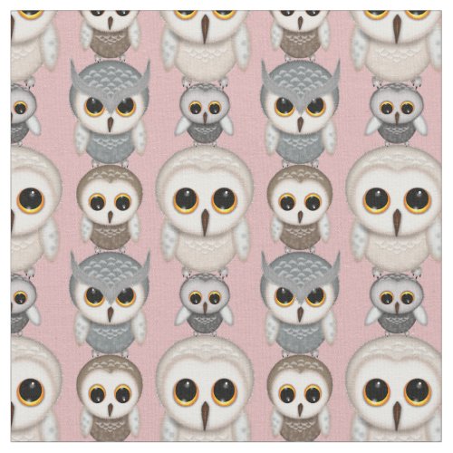 Cute Little Illustrated Owls Pattern Fabric