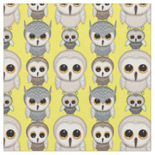 Cute Little Illustrated Owls Pattern Fabric