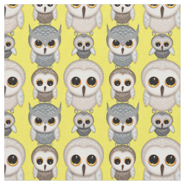 Cute Little Illustrated Owls Pattern Fabric (Close Up)