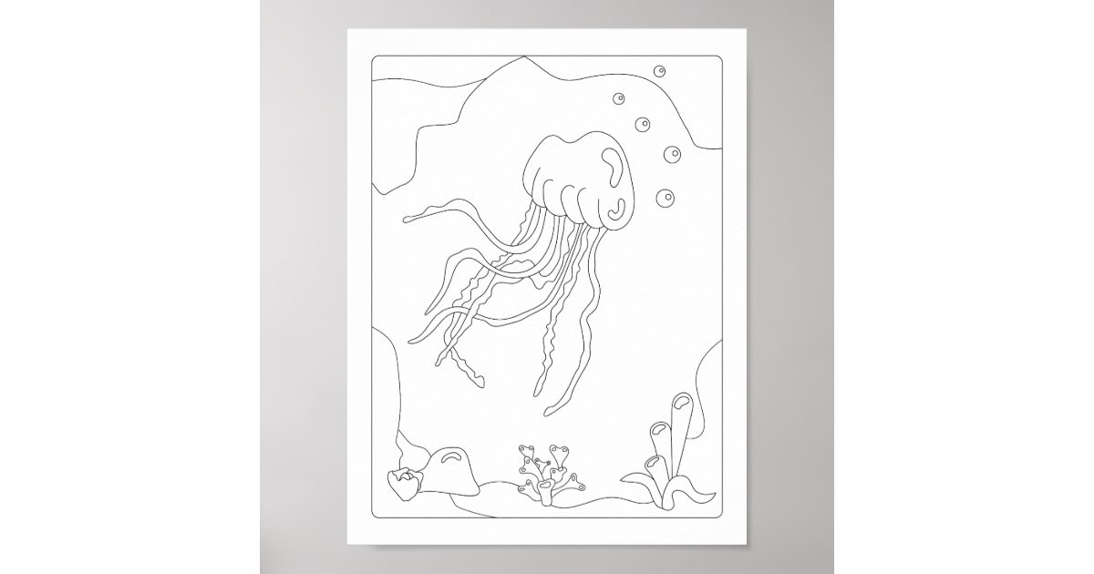 Cute Little Jellyfish Antistress Coloring book Po Poster | Zazzle