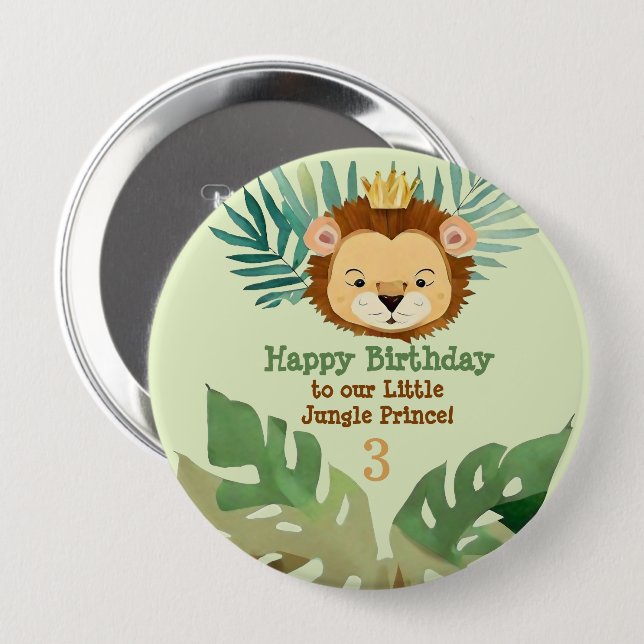 Cute Little Jungle Lion Birthday Button (Front & Back)