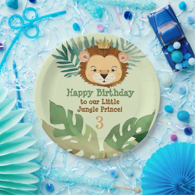 Cute Little Jungle Lion Birthday Paper Plates (Party)