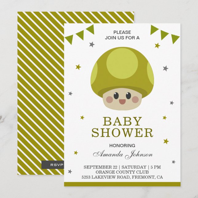 Cute Little Kawaii Mushroom Baby Shower Invitation (Front/Back)