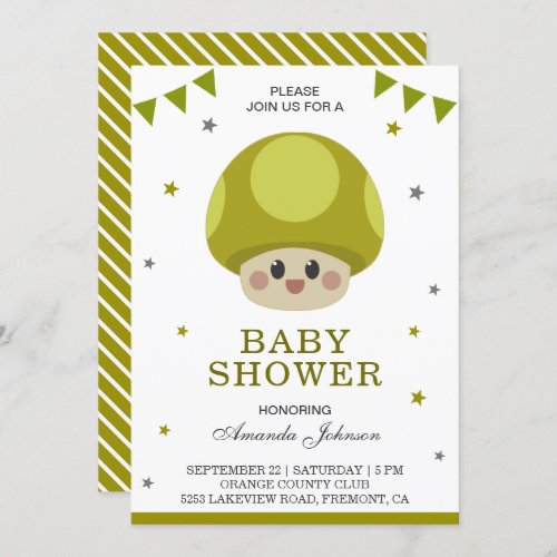 Cute Little Kawaii Mushroom Baby Shower Invitation