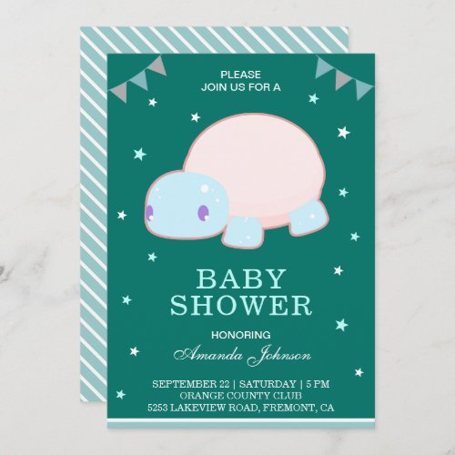 Cute Little Kawaii Turtle Baby Shower Invitation