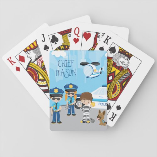 Cute Little Kid Cartoon Policeman with First Name Poker Cards