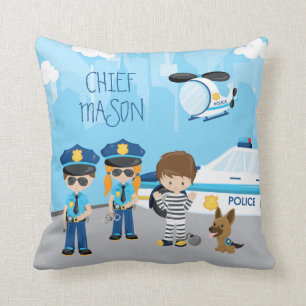 Cute Little Kid Cartoon Policeman with First Name Throw Pillow