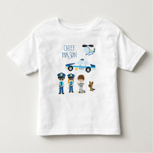 Cute Little Kid Cartoon Policeman with First Name Toddler T-shirt