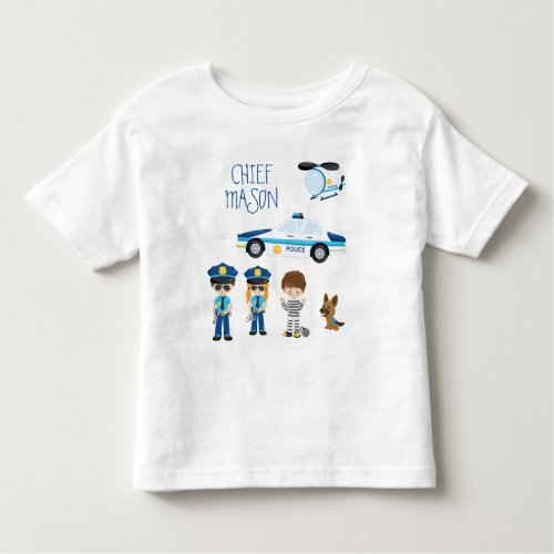 Cute Little Kid Cartoon Policeman with First Name Toddler T_shirt