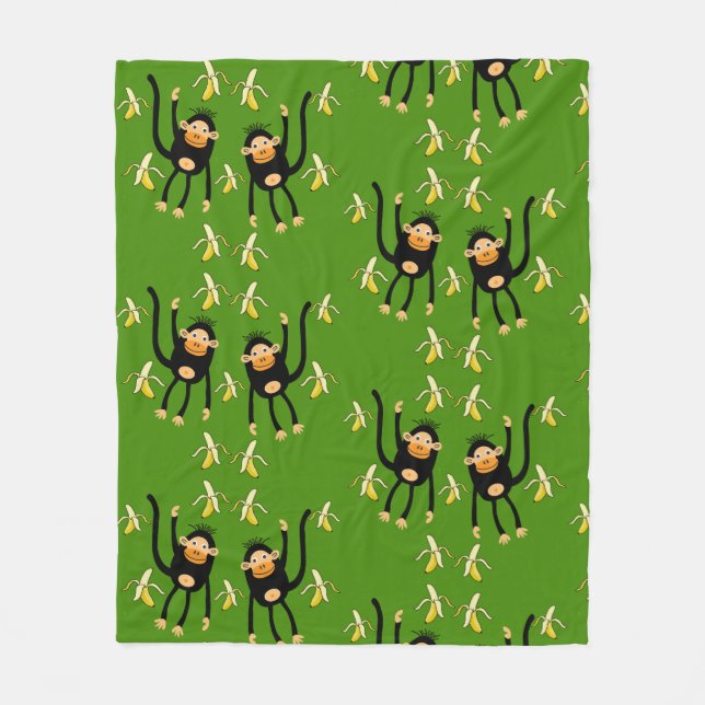 Cute Little Kid Monkey Fleece Blanket (Front)