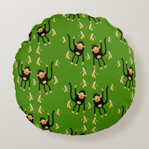 Cute Little Kid Monkey Round Pillow