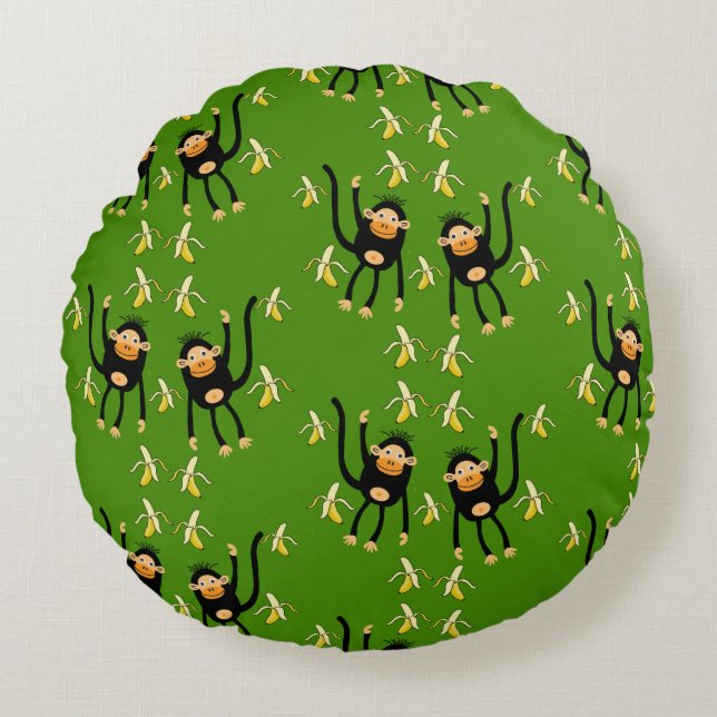 Cute Little Kid Monkey Round Pillow (Front)
