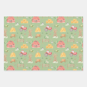 Cute Little Kids Farm and Animals Pattern Wrapping Paper Sheets