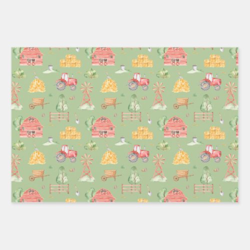 Cute Little Kids Farm and Animals Pattern Wrapping Paper Sheets