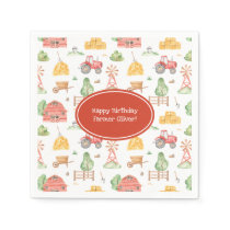 Cute Little Kids Farmer Pattern Happy Birthday Napkins