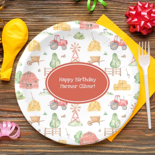Cute Little Kids Farmer Pattern Happy Birthday Paper Plates