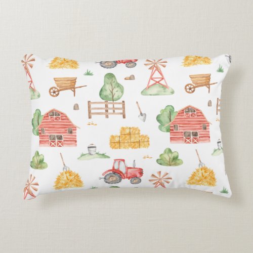 Cute Little Kids Farmer Pattern with First Name Accent Pillow