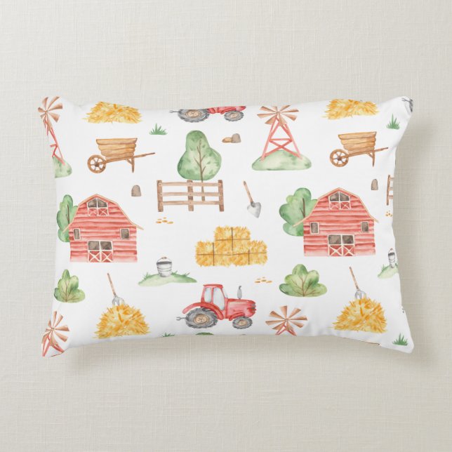 Cute Little Kids Farmer Pattern with First Name Accent Pillow (Front)