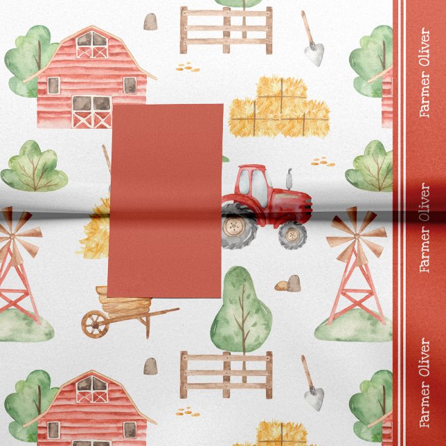 Cute Little Kids Farmer Pattern with First Name Tissue Paper (Creator Uploaded)