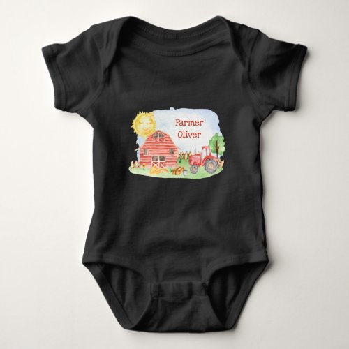 Cute Little Kids Farmer with First Name Baby Bodysuit
