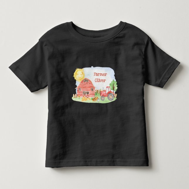 Cute Little Kids Farmer with First Name Toddler T-shirt (Front)