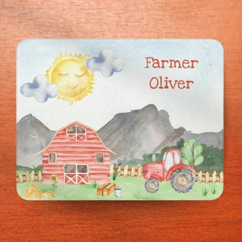 Cute Little Kids Farmer with First Name Watercolor Door Sign