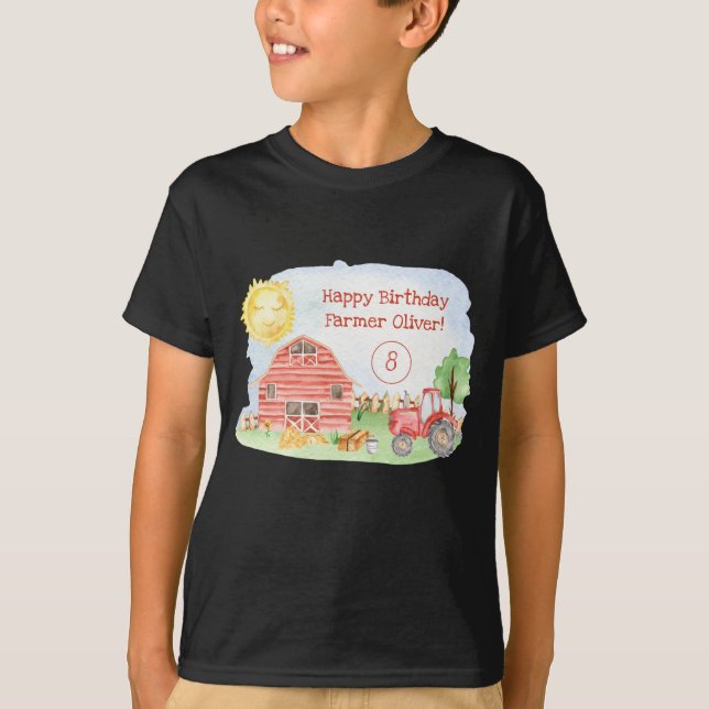 Cute Little Kids Happy Birthday Farmer Boy T-Shirt (Front)