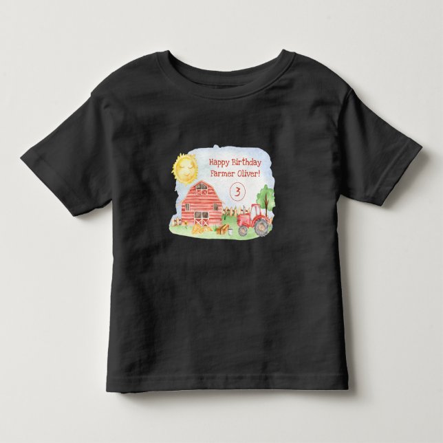 Cute Little Kids Happy Birthday Farmer Boy Toddler T-shirt (Front)