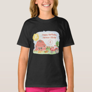 Cute Little Kids Happy Birthday Farmer Girl T-Shirt