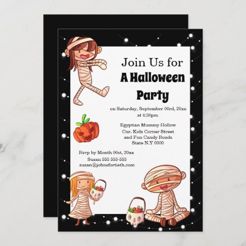 Cute little kids mummy bandages costume black invitation