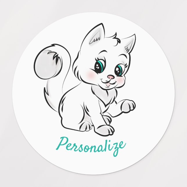 Cute Little Kitten Baby Cat Adhesive Stick On Kids' Labels (Design 1)