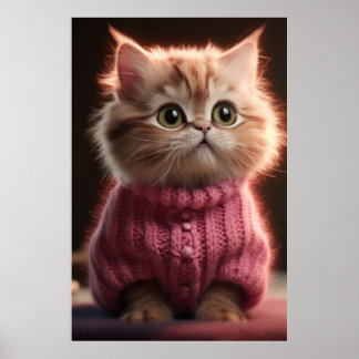 Cute little kitten in a pink sweater poster