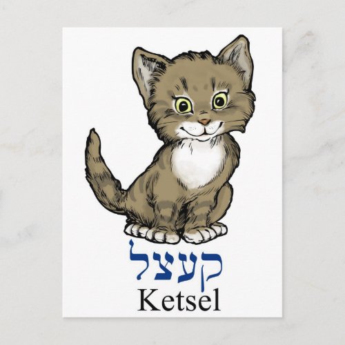 cute little kitten_ketsel in Yiddish Postcard
