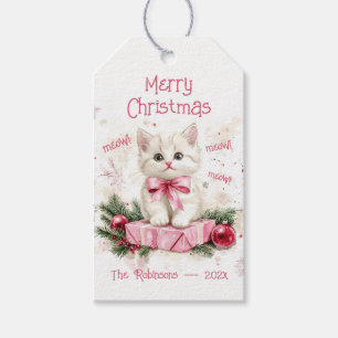 Cute Little Kitten Pink Christmas Gift Tags
