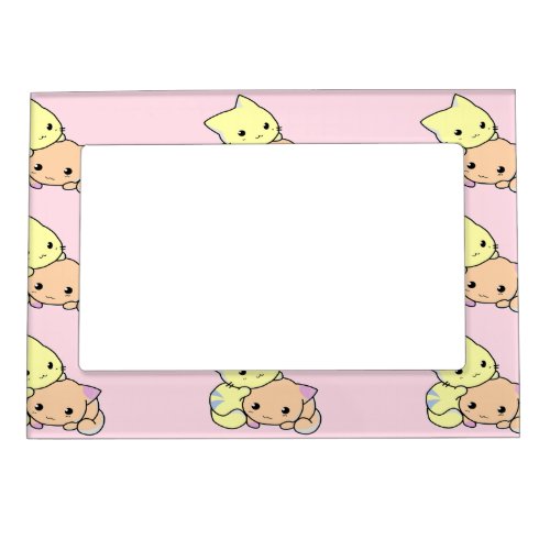 Cute little kitties on pink magnetic frame