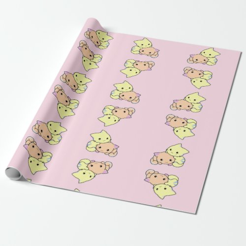 Cute little kitties on pink wrapping paper