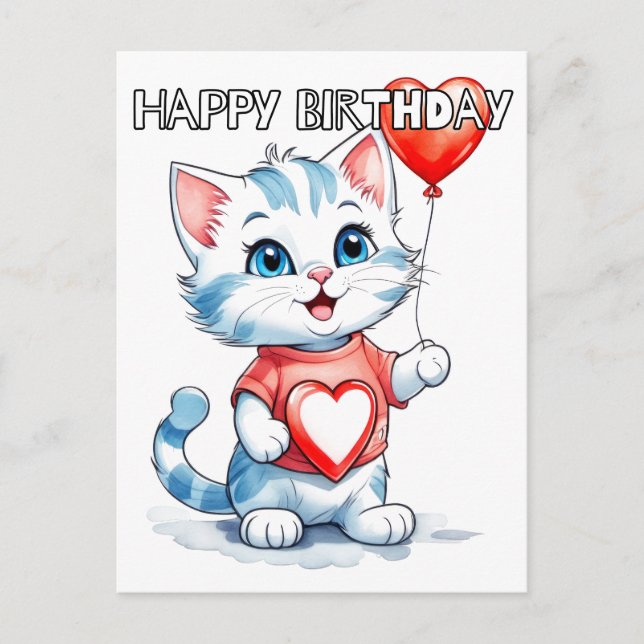 Cute Little Kitty Cat Happy Birthday Postcard (Front)