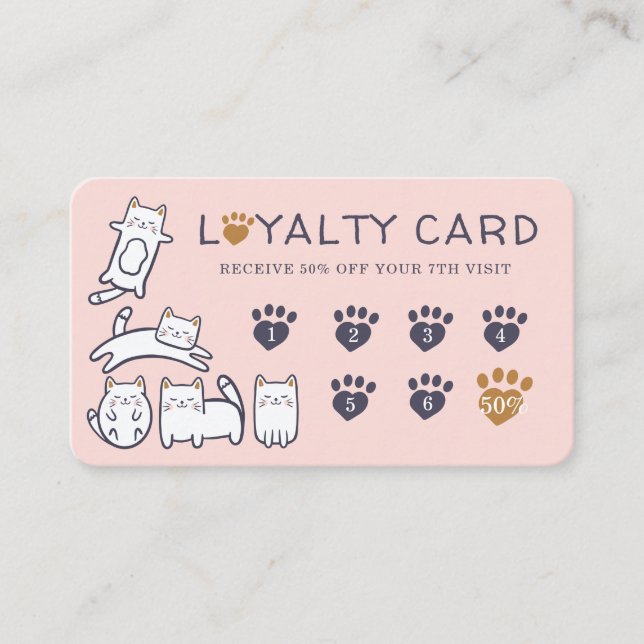 Cute Little Kitty Cat Pet Care & Grooming Loyalty Business Card (Front)