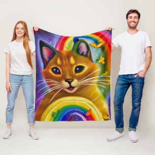 Cute Little Kitty with Rainbow colors, Cat Fleece Blanket