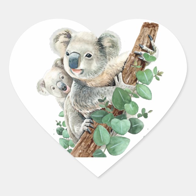 Cute Little Koala Bear Australian Animal Art  Heart Sticker (Front)