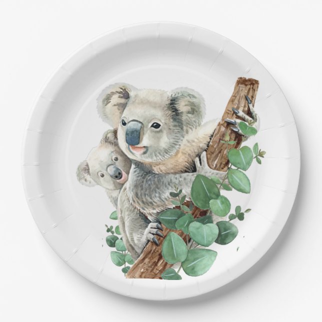 Cute Little Koala Bear Australian Animal Art  Paper Plates (Front)