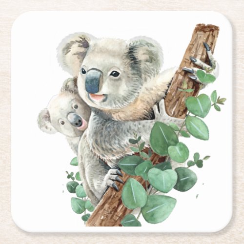 Cute Little Koala Bear Australian Animal Art   Square Paper Coaster