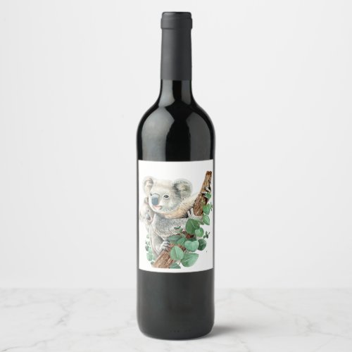 Cute Little Koala Bear Australian Animal Art  Wine Label