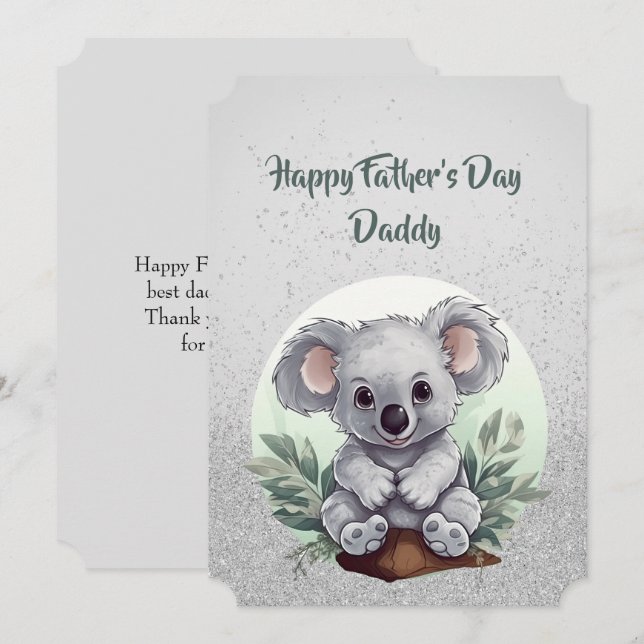 Cute Little Koala Bear  Happy Father's Day Daddy Note Card (Front/Back)