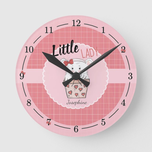 Cute Little Lady Hamster Pink  Round Clock (Front)