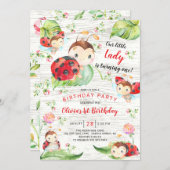 Cute Little Lady Ladybug 1st Birthday Invitation (Front/Back)